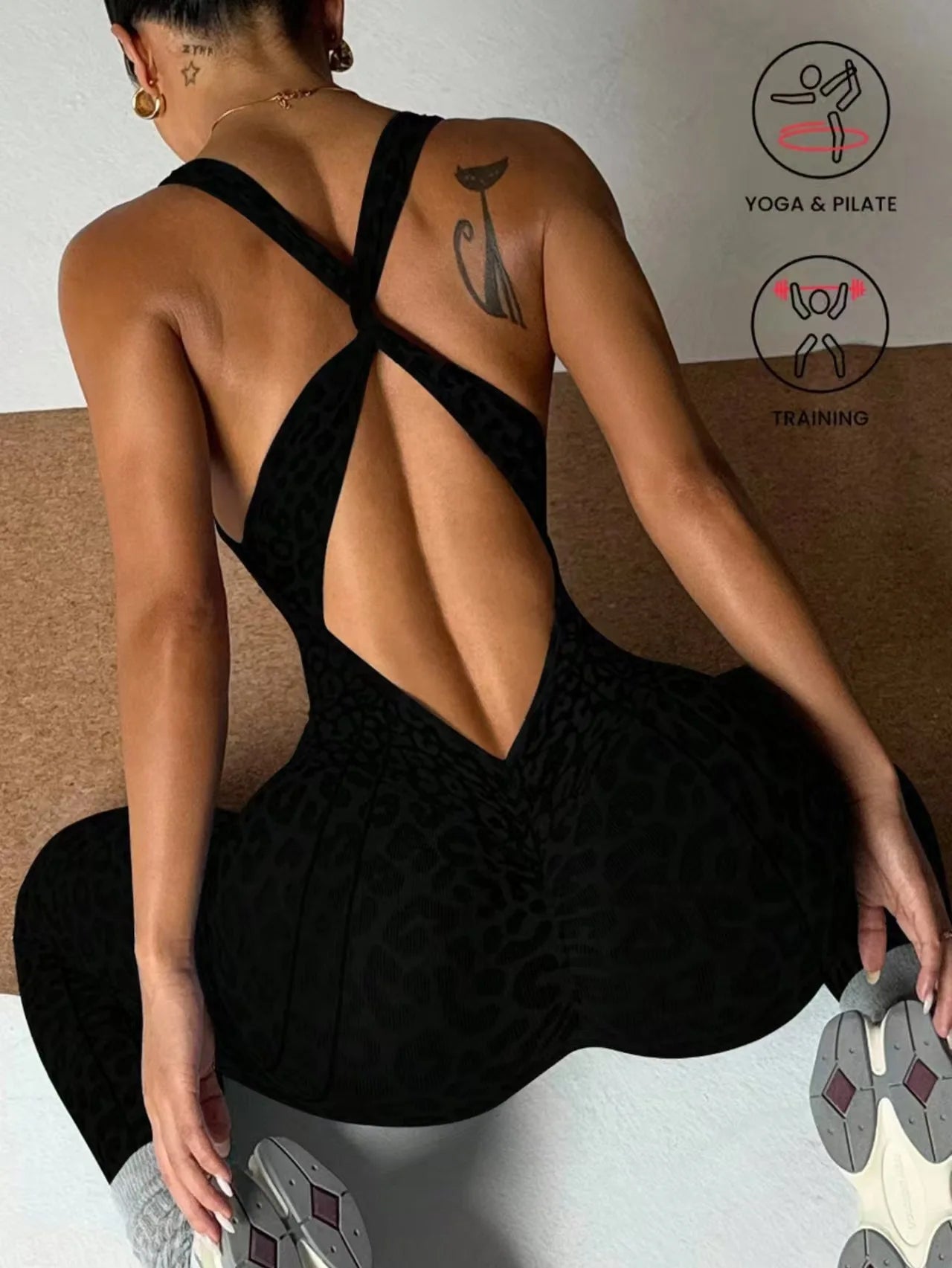 Leopard Seamless Workout Jumpsuit - Ribbed One-Piece Yoga Romper