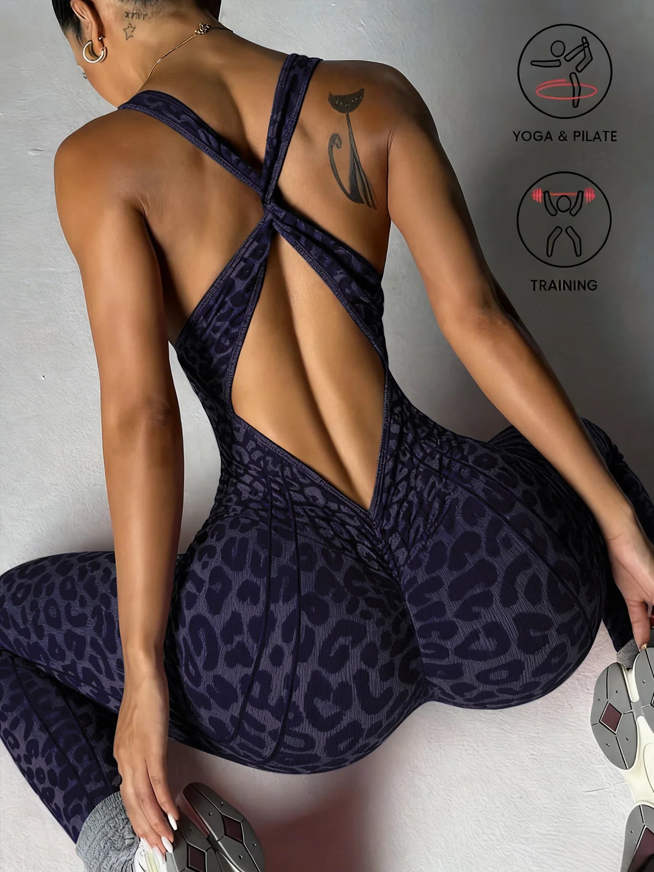 Leopard Seamless Workout Jumpsuit - Ribbed One-Piece Yoga Romper